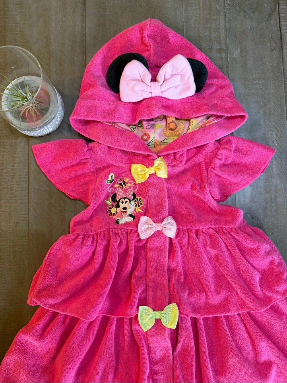 Disney Minnie Mouse Pink Hooded Tiered Swim Towel with Bows